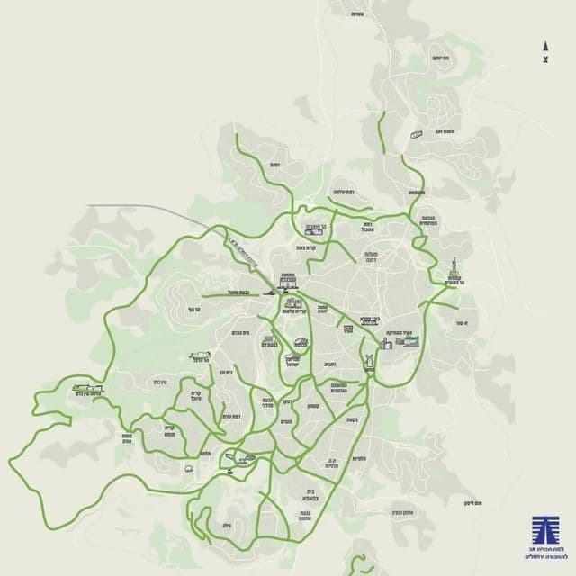 Mapa da ciclovia de Jerusalém