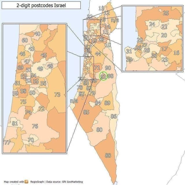 Mapa de códigos postais de Jerusalém