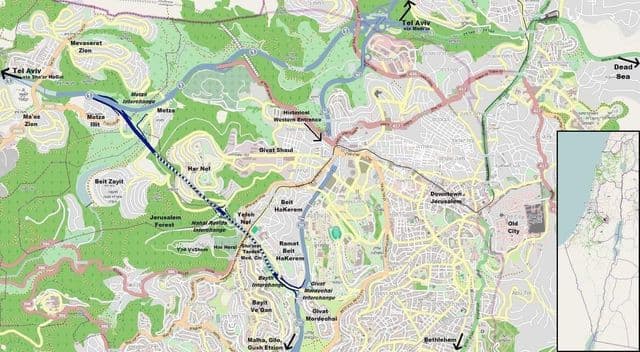 Mapa rodoviário de Jerusalém